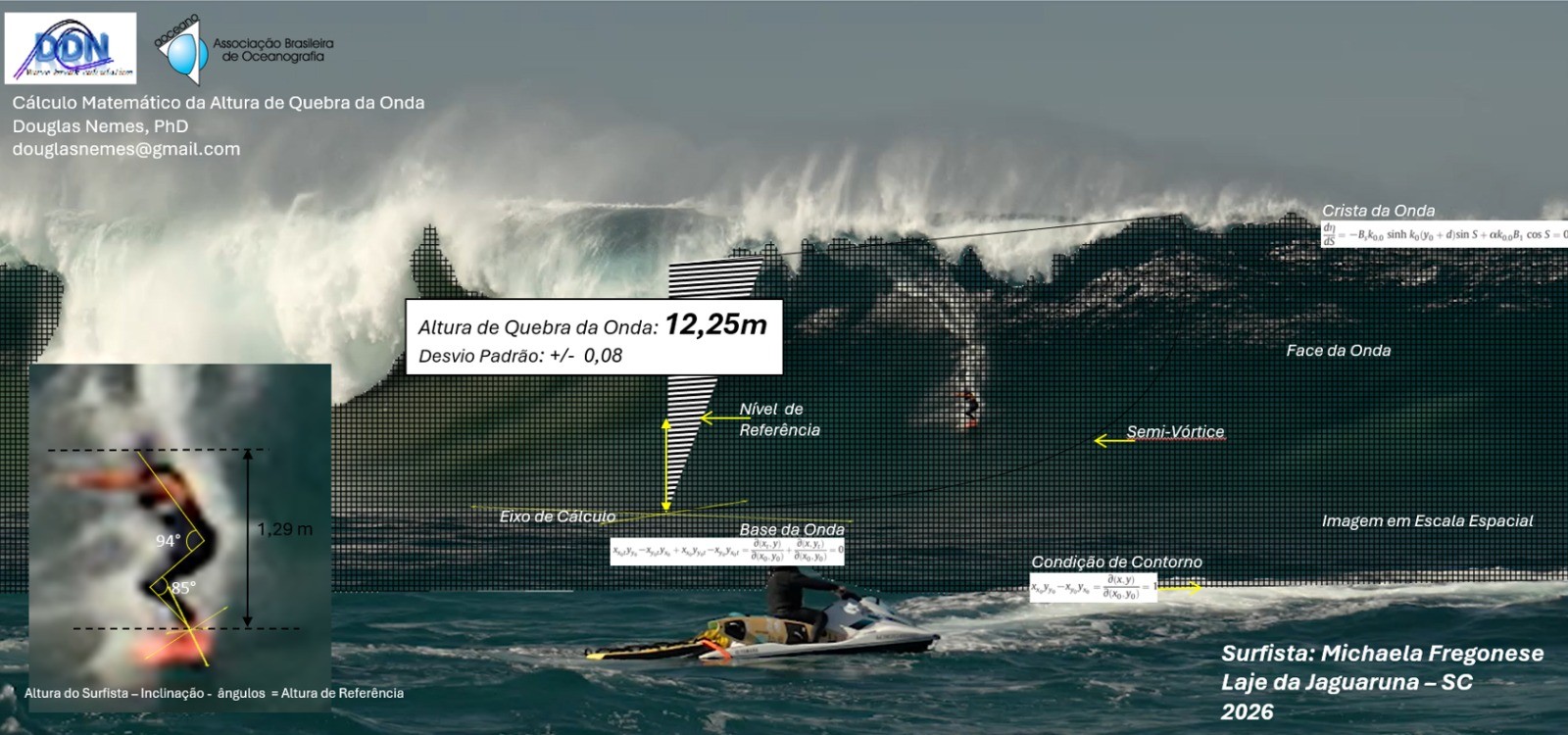 Surfista Michaela Fregonese em ação surfando uma onda gigante