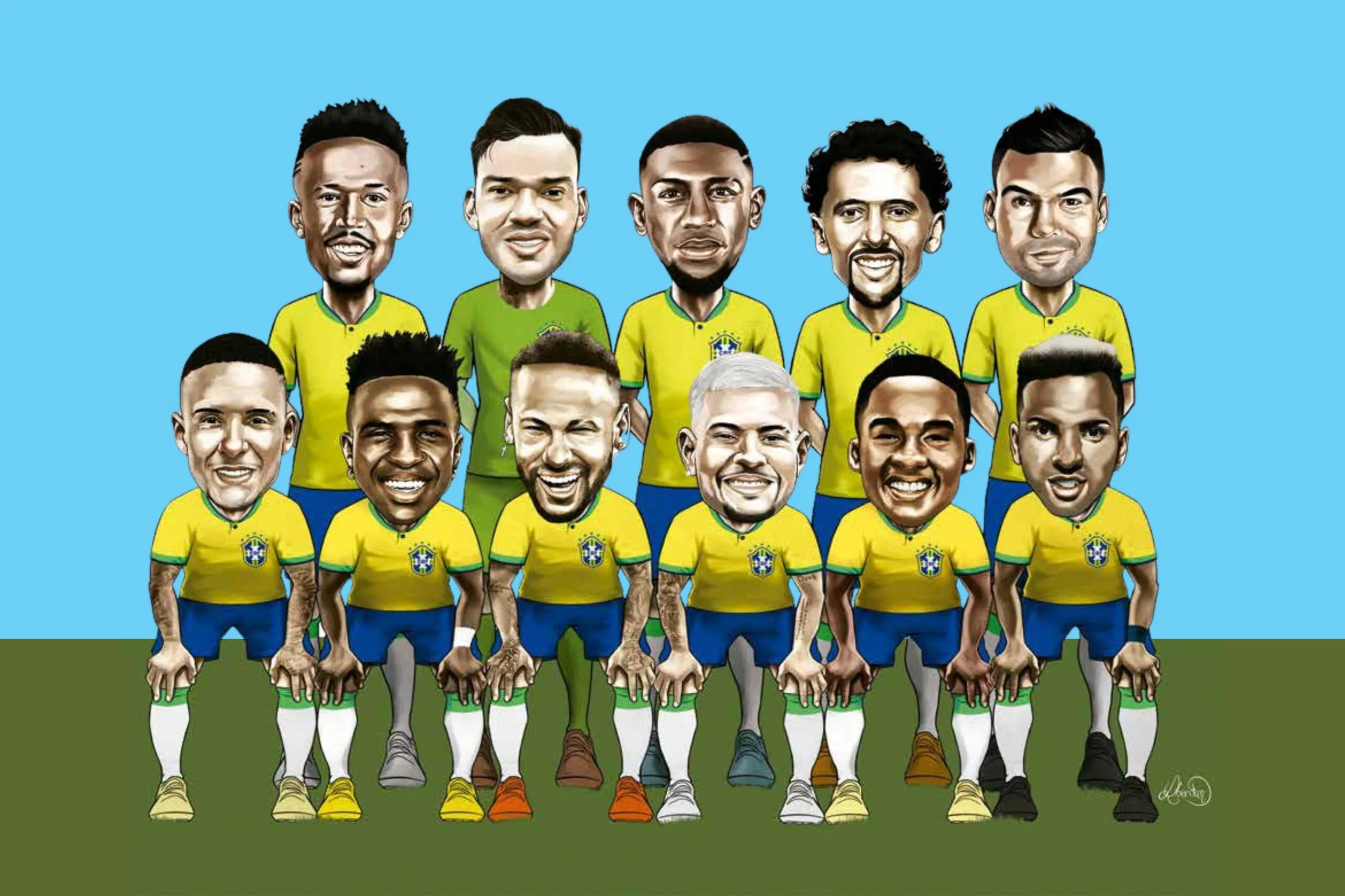 Jogadores da seleção brasileira em campo durante uma partida das Eliminatórias da Copa do Mundo
