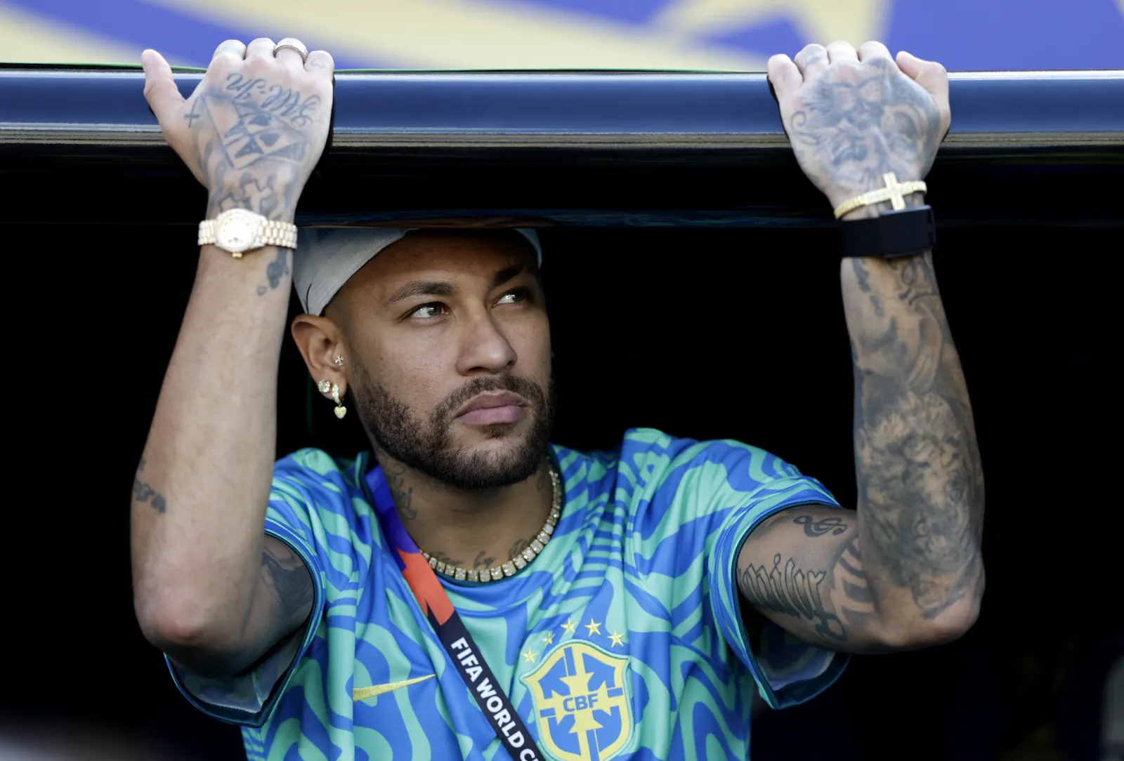 Neymar Jr. em treinamento com a Seleção Brasileira durante a Copa do Mundo