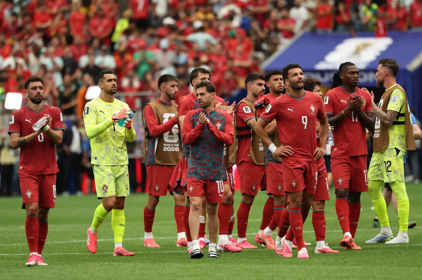 Jogadores de Portugal comemoram gol durante partida da Copa do Mundo 2026