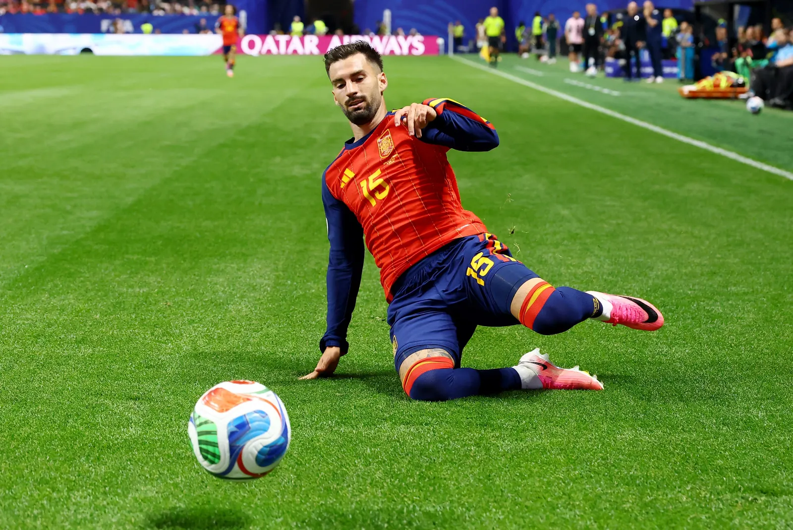 Jogadores da seleção espanhola em campo durante partida da Copa do Mundo