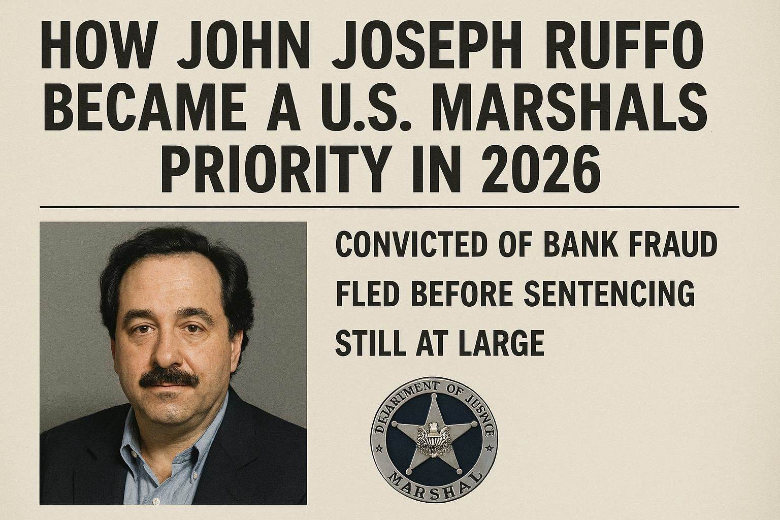 A wanted poster for John Joseph Ruffo, a fugitive sought by the U.S. Marshals.