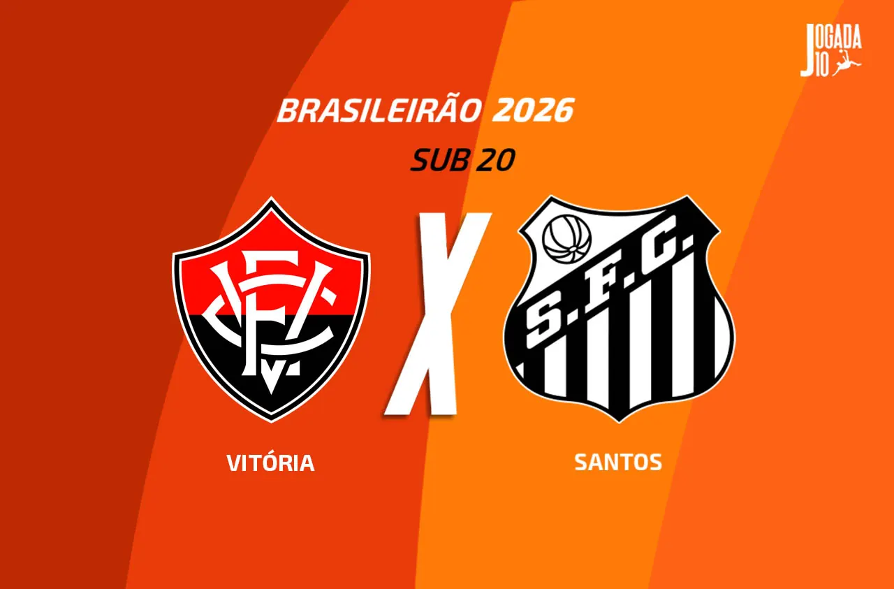 Jogadores de Vitória e Santos em campo durante partida do Campeonato Brasileiro Sub-20