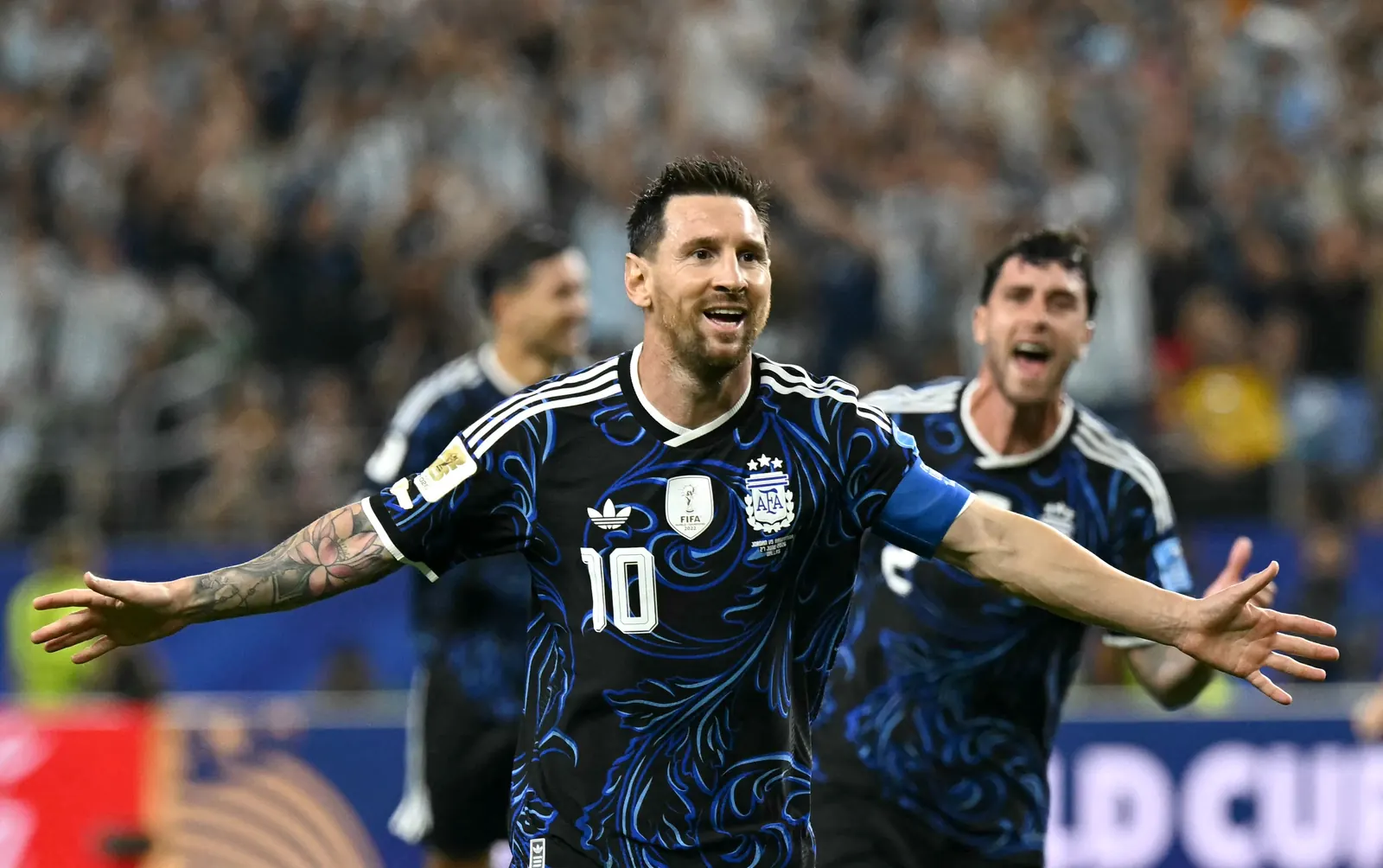 Lionel Messi celebra um gol pela seleção argentina durante a Copa do Mundo de 2026.