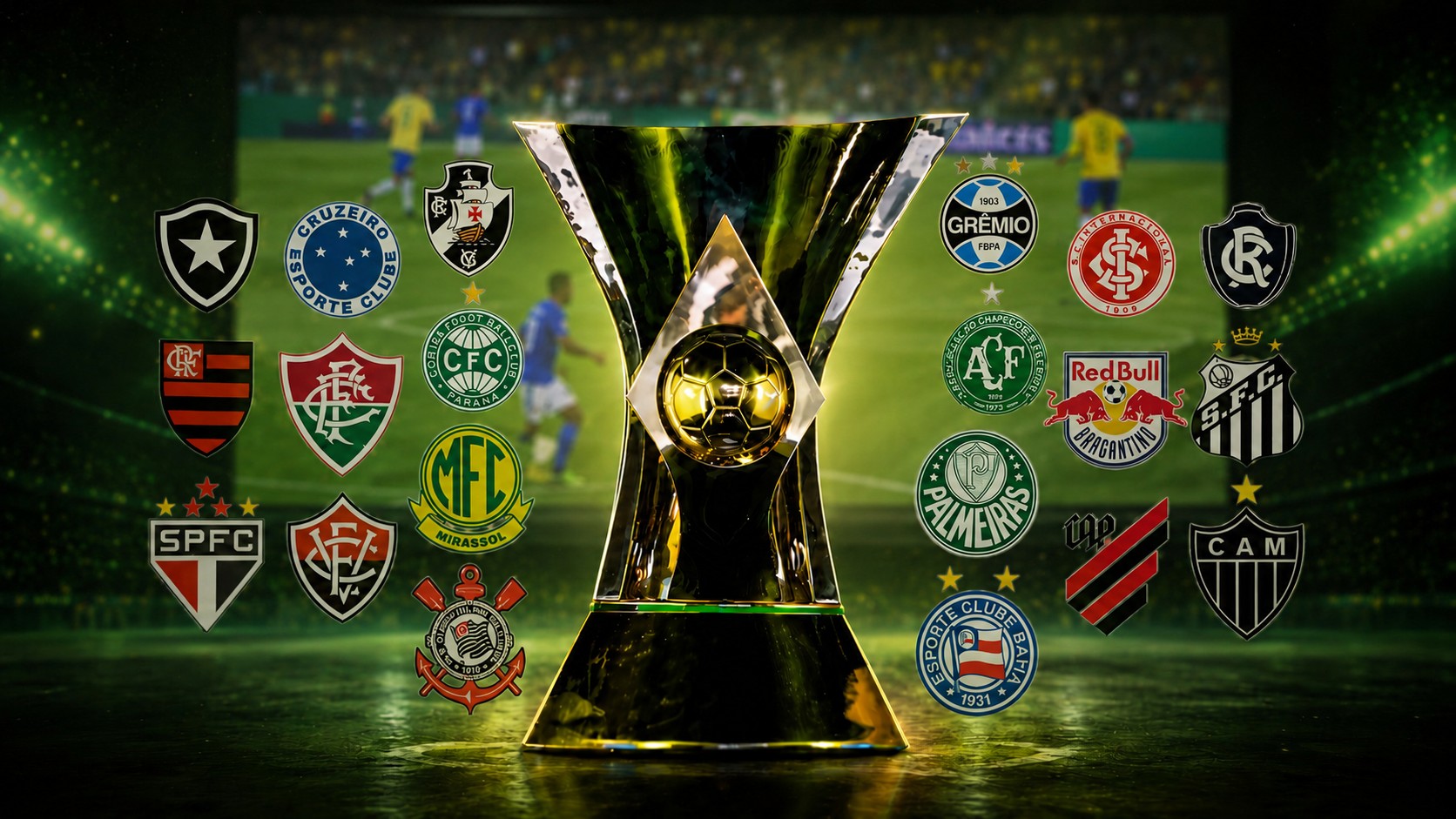 Jogadores de clubes da Série A do Campeonato Brasileiro em campo durante uma partida.