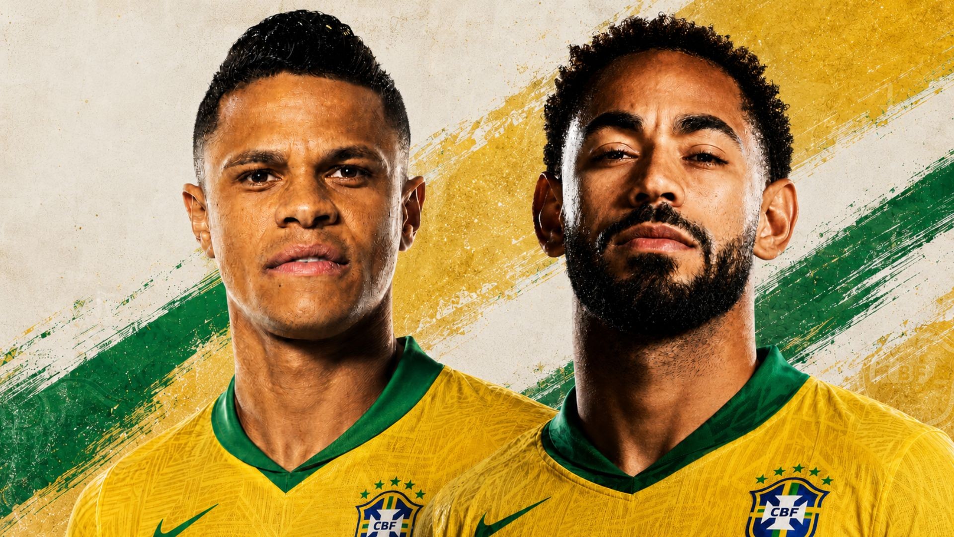 Jogadores da Seleção Brasileira em treinamento ou partida.