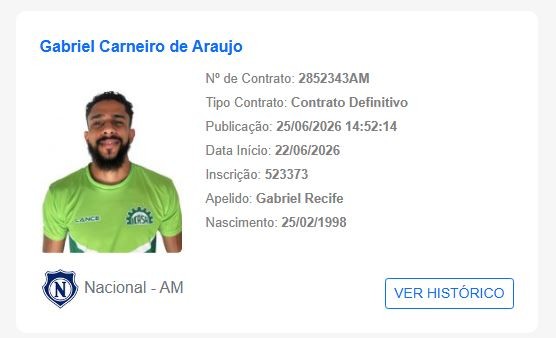 Gabriel Recife é o novo reforço do Nacional-AM para a reta decisiva da Série D