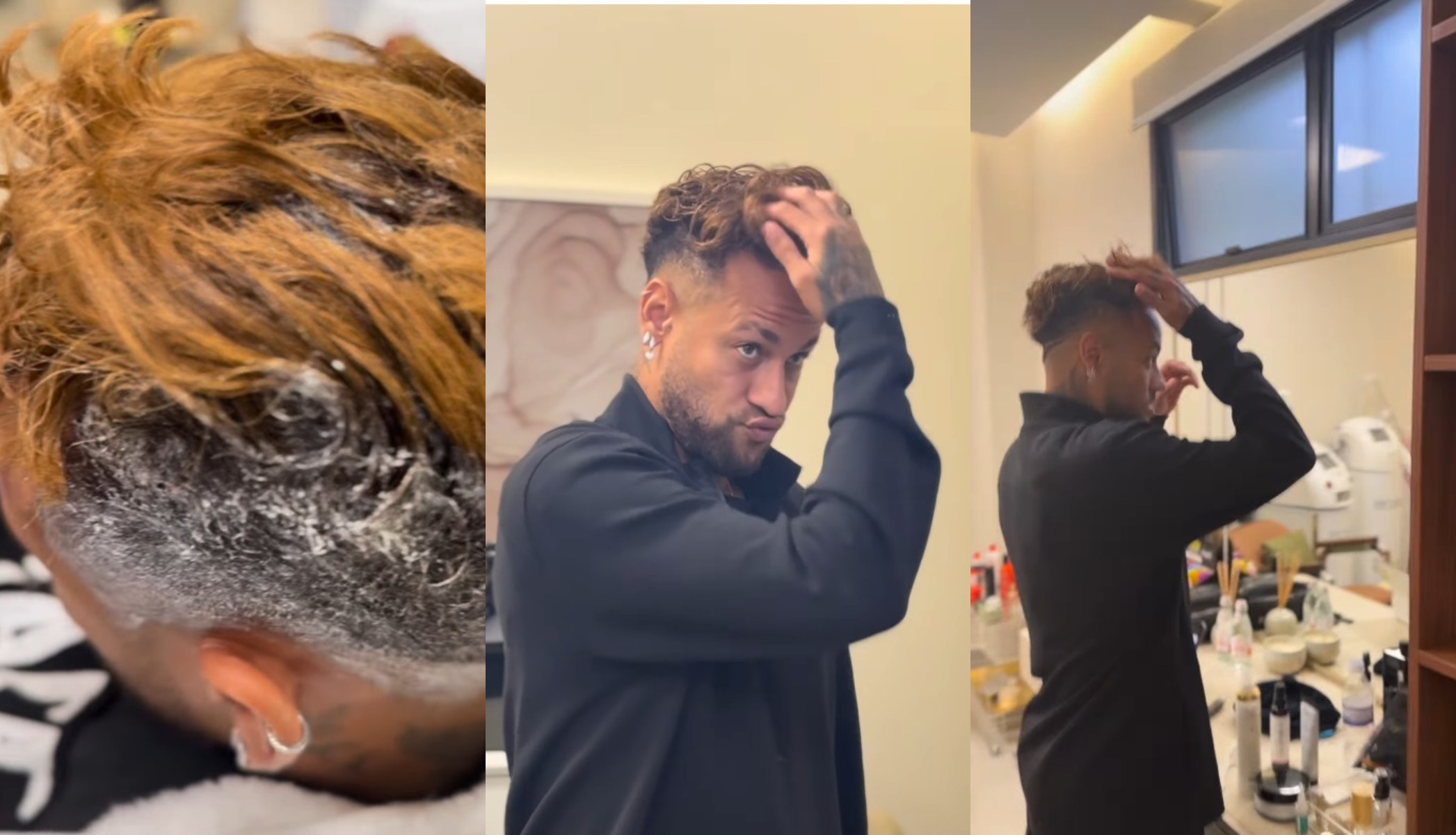 Neymar exibindo seu novo corte de cabelo com fios loiros para a Copa do Mundo de 2026