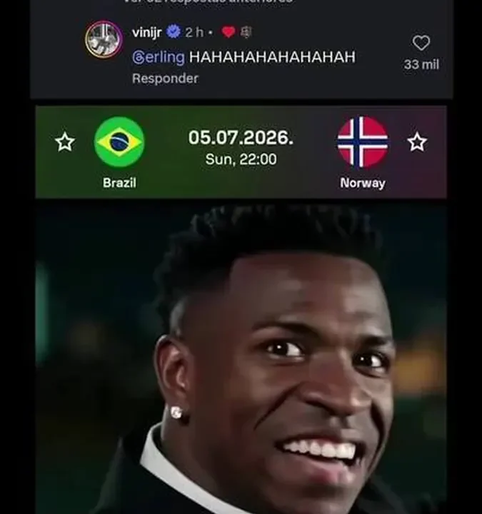 Vini Jr. e Haaland trocam interações divertidas em meme viral na véspera de Brasil x Noruega