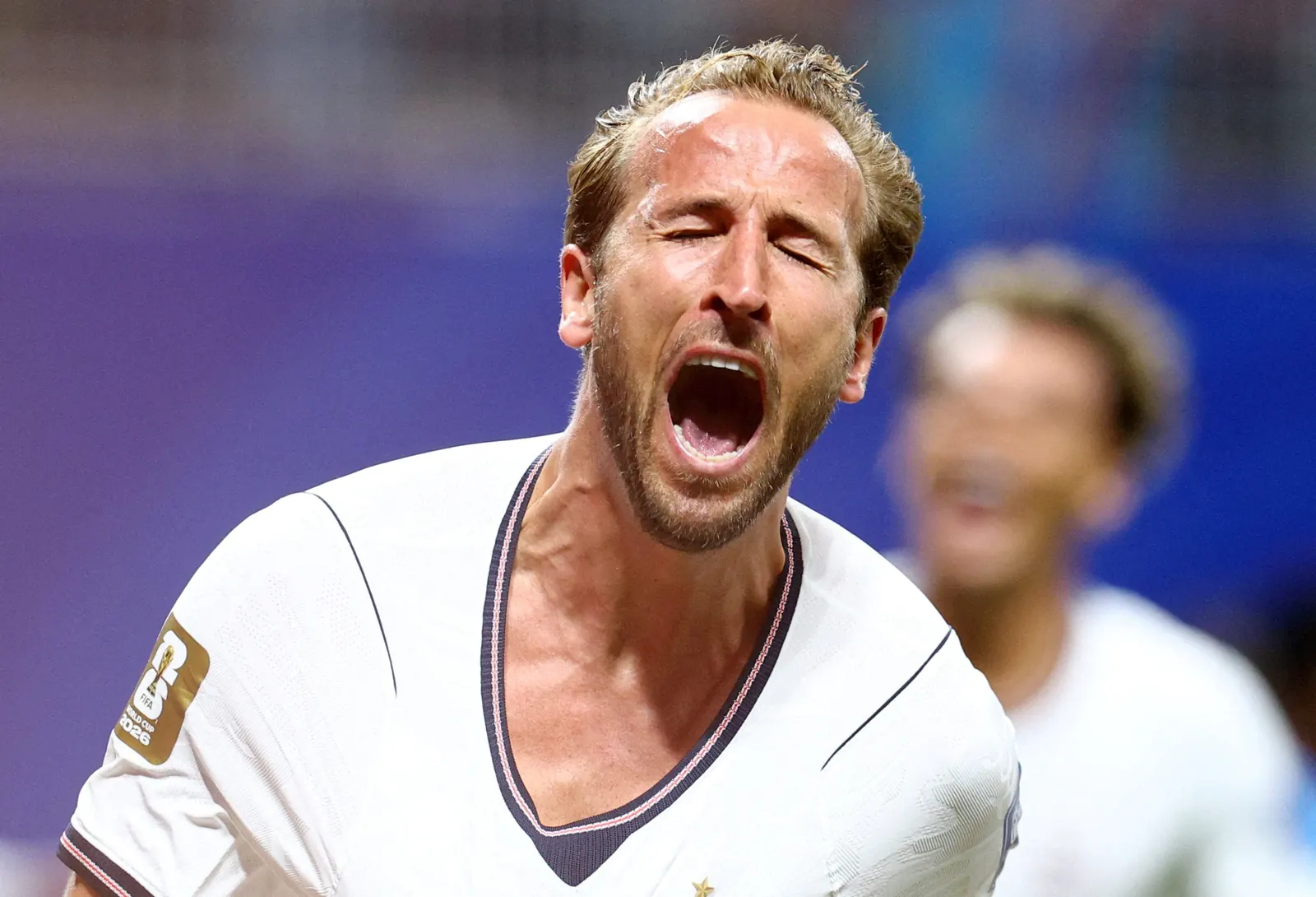 Harry Kane, atacante da Inglaterra, comemora um gol durante a Copa do Mundo.
