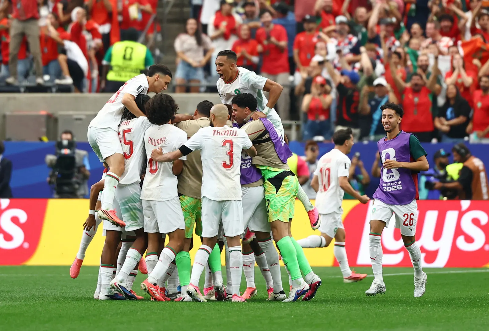 Jogador do Marrocos comemora gol contra a França na Copa do Mundo de 2026