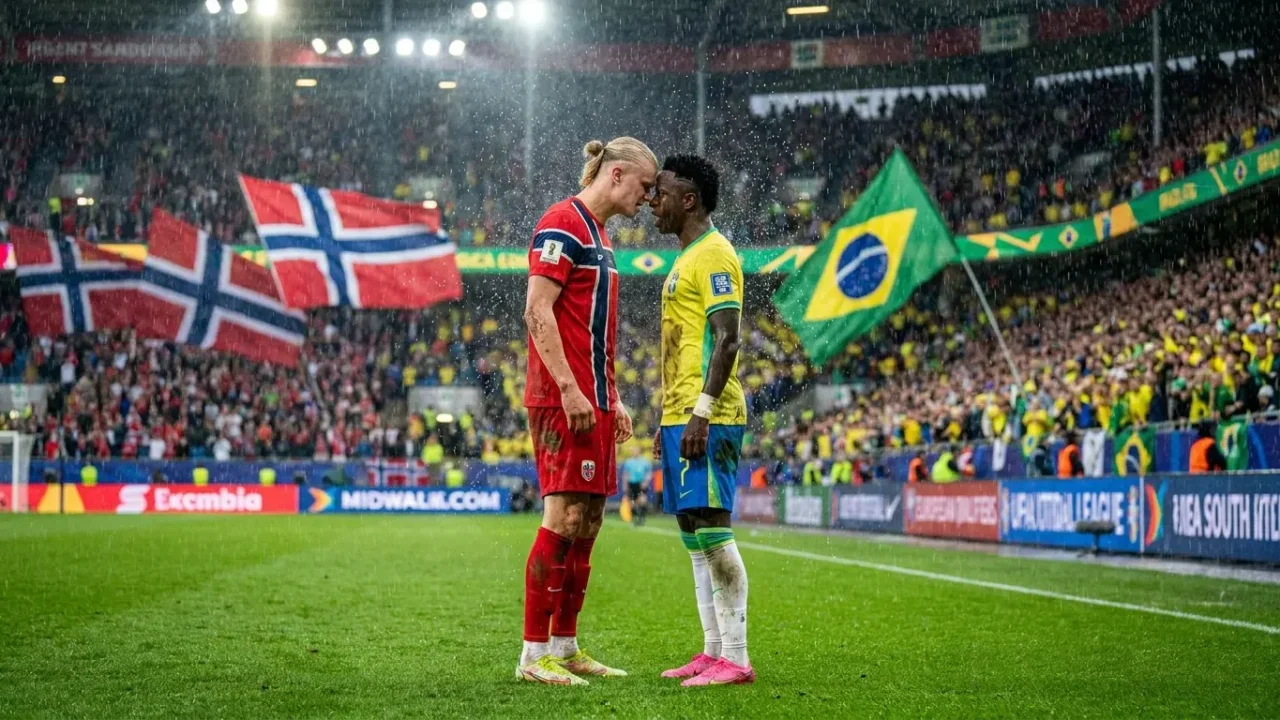 Vini Jr. vs. Haaland: Técnico da Noruega compara astros antes do duelo decisivo na Copa
