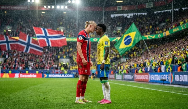 Vini Jr. vs. Haaland: Técnico da Noruega compara astros antes do duelo decisivo na Copa