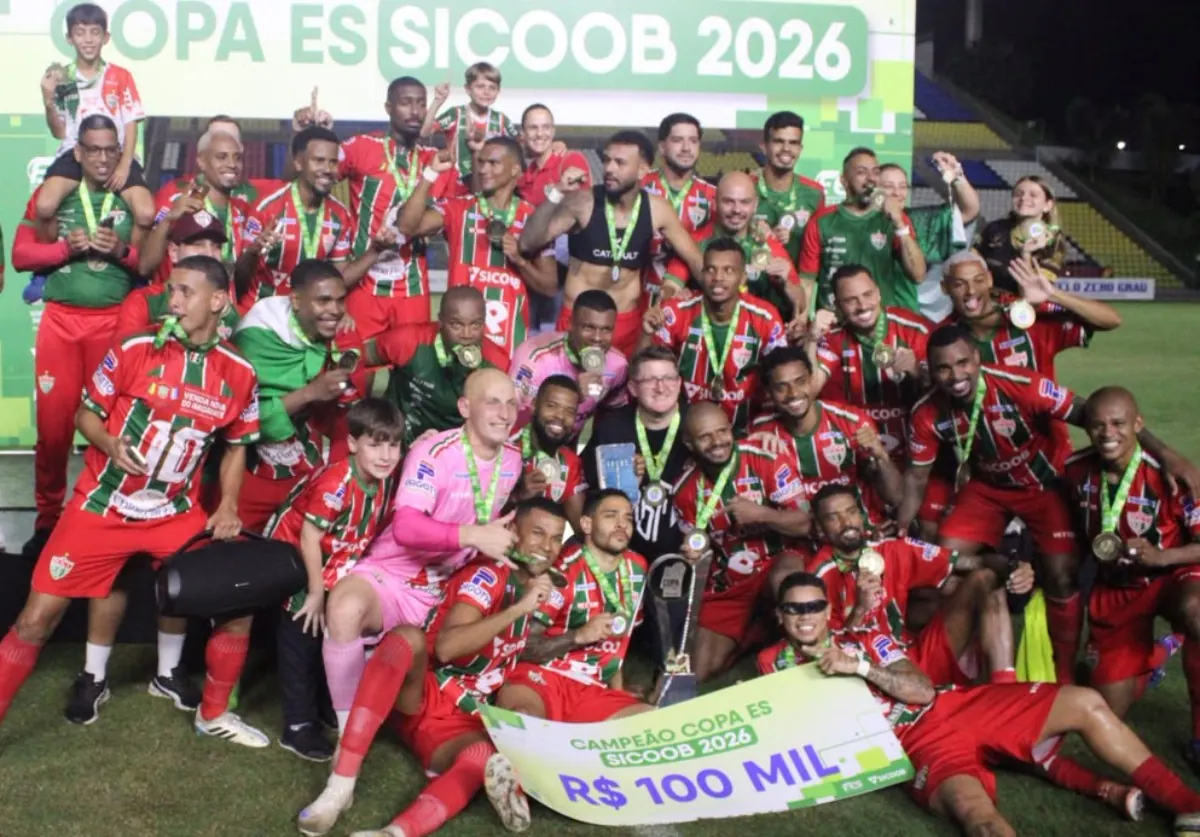 Jogadores do Rio Branco VN comemoram a conquista da Copa Espírito Santo 2026